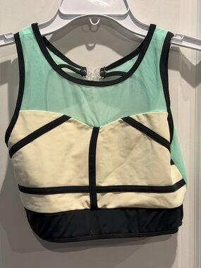 Tiger Friday Mint & Cream Colorblock Crop Top with Black Trim Size M